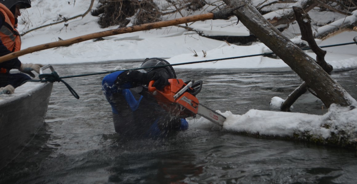 Ульяновские спасатели ликвидируют древесные завалы на реке Сельдь