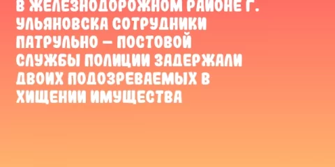 В Железнодорожном районе г. Ульяновска сотрудники патрульно – постовой службы полиции задержали двоих подозреваемых в хищении имущества