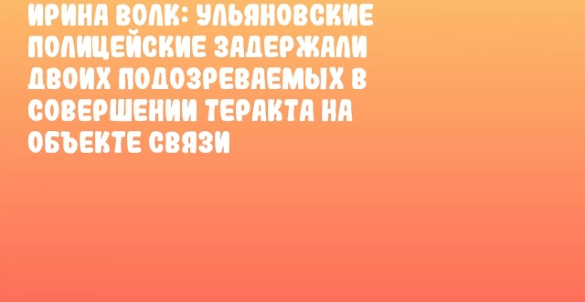 Ирина Волк: Ульяновские полицейские задержали двоих подозреваемых в совершении теракта на объекте связи Ирина Волк: Ульяновские полицейские задержали двоих подозреваемых в совершении теракта на объекте связи