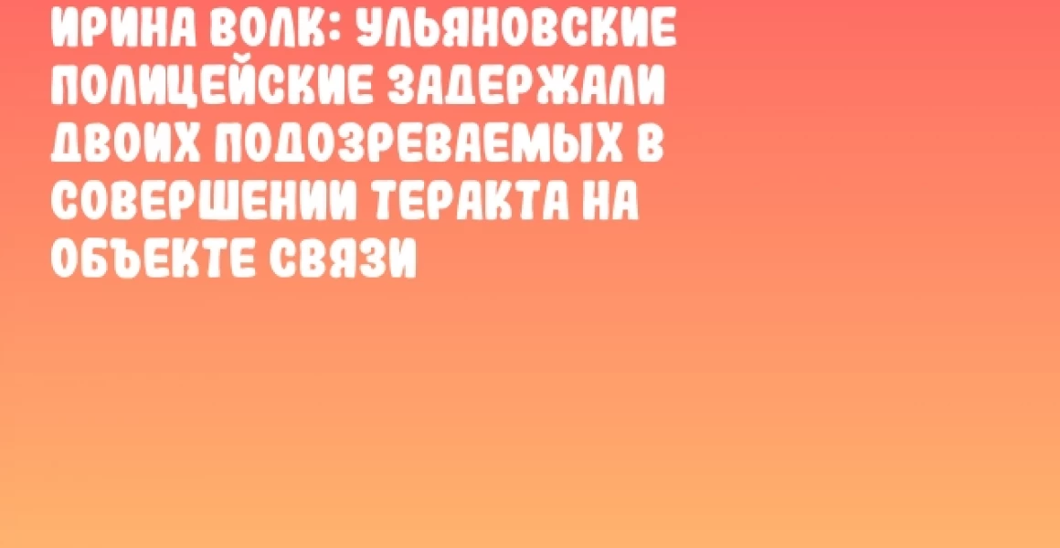 Ирина Волк: Ульяновские полицейские задержали двоих подозреваемых в совершении теракта на объекте связи Ирина Волк: Ульяновские полицейские задержали двоих подозреваемых в совершении теракта на объекте связи