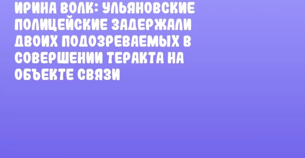 Ирина Волк: Ульяновские полицейские задержали двоих подозреваемых в совершении теракта на объекте связи Ирина Волк: Ульяновские полицейские задержали двоих подозреваемых в совершении теракта на объекте связи